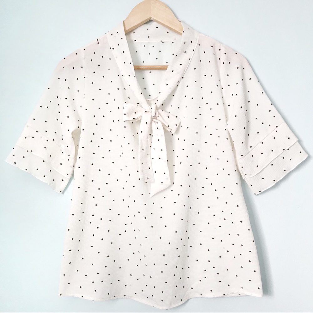 White polka dotted short sleeve blouse - Picture 1 of 6